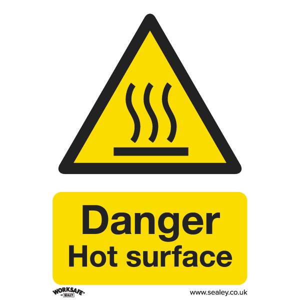 Warning Safety Sign | Danger Hot Surface | Rigid Plastic | Pack of 10 | Sealey