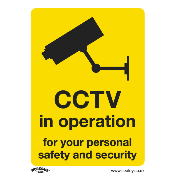 Warning Safety Sign | CCTV in Operation | Self Adhesive Vinyl | Single | Sealey