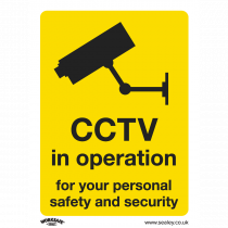 Warning Safety Sign | CCTV in Operation | Self Adhesive Vinyl | Pack of 10 | Sealey