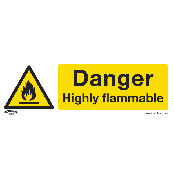 Warning Safety Sign | Danger Highly Flammable | Rigid Plastic | Single | Sealey