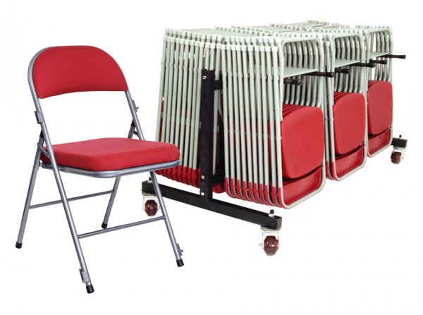 Comfort Deluxe Folding Chairs | Bundle of 30 | Burgundy | With Trolley | Mogo