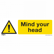 Warning Safety Sign | Mind Your Head | Rigid Plastic | Pack of 10 | Sealey