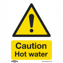 Warning Safety Sign | Caution Hot Water | Rigid Plastic | Single | Sealey