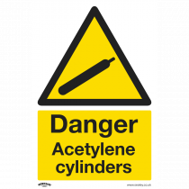 Warning Safety Sign | Danger Acetylene Cylinders | Self Adhesive Vinyl | Pack of 10 | Sealey