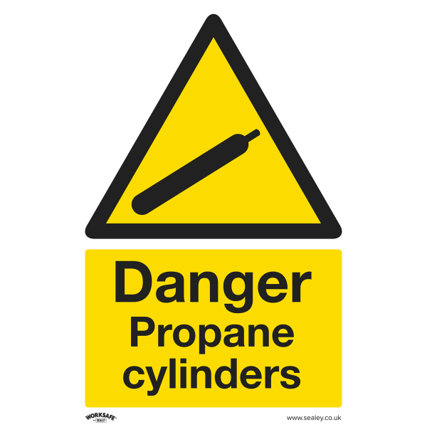 Warning Safety Sign | Danger Propane Cylinders | Rigid Plastic | Pack of 10 | Sealey