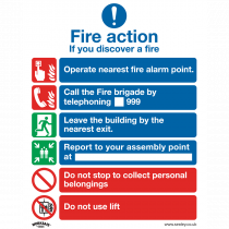Fire Safety Sign | Fire Action with Lift | Rigid Plastic | Single | Sealey