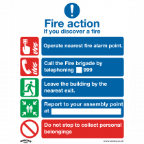 Fire Safety Sign | Fire Action without Lift | Rigid Plastic | Single | Sealey