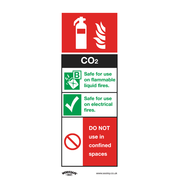 Fire Safety Sign | CO2 Fire Extinguisher | Self Adhesive Vinyl | Single | Sealey