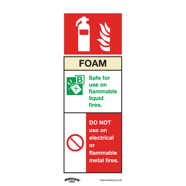 Fire Safety Sign | Foam Fire Extinguisher | Rigid Plastic | Pack of 10 | Sealey