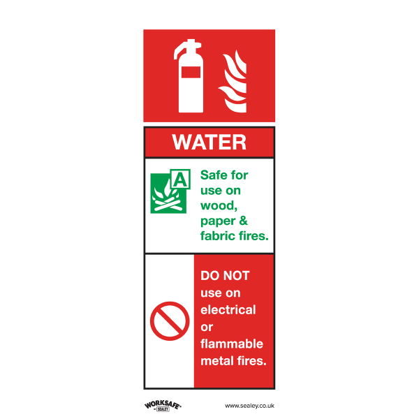 Fire Safety Sign | Water Fire Extinguisher | Rigid Plastic | Single | Sealey