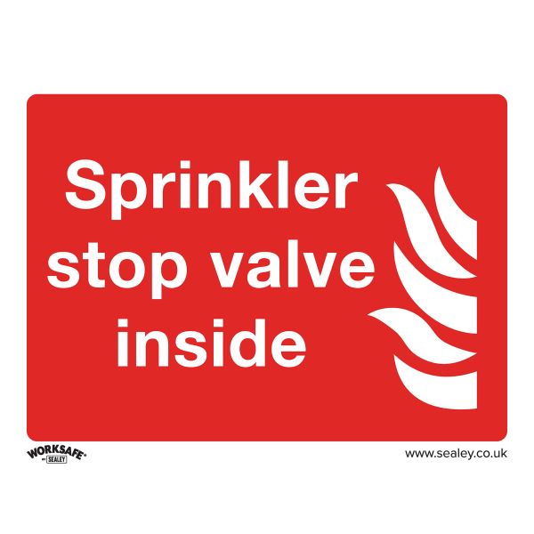 Fire Safety Sign | Sprinkler Stop Valve | Self Adhesive Vinyl | Pack of 10 | Sealey