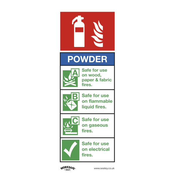 Fire Safety Sign | Powder Fire Extinguisher | Rigid Plastic | Single | Sealey
