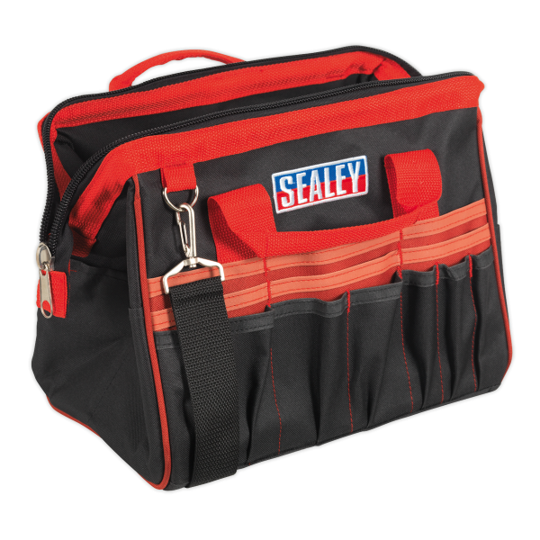 Heavy Duty Tool Storage Bag | Multi-Pockets | 255h x 300w x 200d mm | Black & Red | Sealey