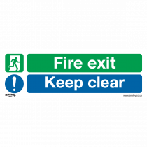 Fire Safety Sign | Fire Exit Keep Clear | Medium | Rigid Plastic | Pack of 10 | Sealey
