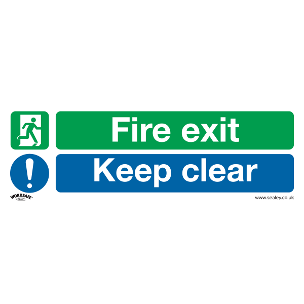 Fire Safety Sign | Fire Exit Keep Clear | Medium | Self Adhesive Vinyl | Single | Sealey
