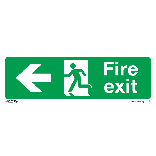 Fire Safety Sign | Fire Exit (Left) | Rigid Plastic | Pack of 10 | Sealey