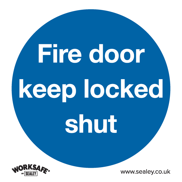 Fire Safety Sign | Fire Door Keep Locked Shut | Self Adhesive Vinyl | Pack of 10 | Sealey