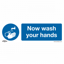 Mandatory Safety Sign | Now Wash Your Hands | Rigid Plastic | Pack of 10 | Sealey