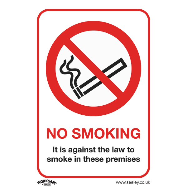 Prohibition Safety Sign | No Smoking (On Premises) | Self Adhesive Vinyl | Pack of 10 | Sealey