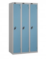 Nest of 3 Metal Storage Lockers | Single Door | 1780 x 305 x 305mm | Silver Carcass | Ocean Door | Cam Lock | Probe
