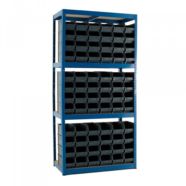 Everyday Storage Shelving Bay | 1800 x 900 x 300mm | 4 Levels | 72 Parts Bins | Bins 124 x 146 x 237mm
