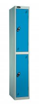 Single Metal Storage Locker | 2 Doors | 1780 x 305 x 305mm | Silver Carcass | Blue Door | Cam Lock | Probe