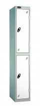 Single Metal Storage Locker | 2 Doors | 1780 x 305 x 305mm | Silver Carcass | White Door | Cam Lock | Probe