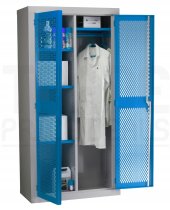 Mesh Door Cupboard | 2 Blue Doors | 1 Shelf | 1 Centre Divider | 1 Hanging Rail | 1830 x 915 x 457mm | Redditek