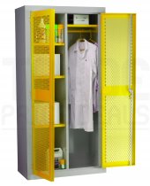 Mesh Door Cupboard | 2 Yellow Doors | 1 Shelf | 1 Centre Divider | 1 Hanging Rail | 1830 x 915 x 457mm | Redditek