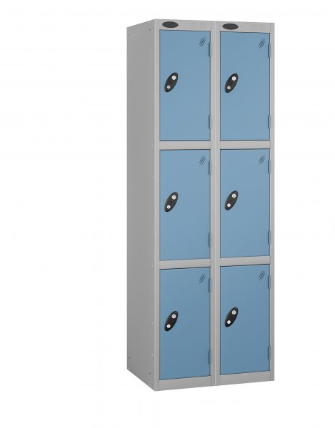 Nest of 2 Metal Storage Lockers | 3 Doors | 1780 x 305 x 305mm | Silver Carcass | Ocean Door | Cam Lock | Probe