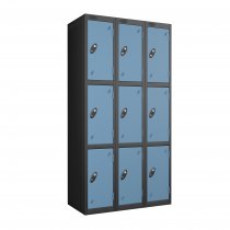 Nest of 3 Metal Storage Lockers | 3 Doors | 1780 x 305 x 305mm | Black Carcass | Ocean Door | Cam Lock | Probe