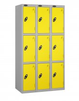 Nest of 3 Metal Storage Lockers | 3 Doors | 1780 x 305 x 305mm | Silver Carcass | Lemon Door | Cam Lock | Probe