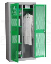 Mesh Door Cupboard | 2 Green Doors | 2 Shelves | 1 Centre Divider | 1 Hanging Rail | 1830 x 915 x 457mm | Redditek