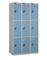 Nest of 3 Metal Storage Lockers | 3 Doors | 1780 x 305 x 380mm | Silver Carcass | Ocean Door | Cam Lock | Probe