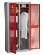 Mesh Door Cupboard | 2 Red Doors | 2 Shelves | 1 Centre Divider | 1 Hanging Rail | 1830 x 915 x 457mm | Redditek