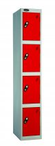 Single Metal Storage Locker | 4 Doors | 1780 x 305 x 305mm | Silver Carcass | Red Door | Cam Lock | Probe