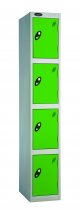 Single Metal Storage Locker | 4 Doors | 1780 x 305 x 305mm | Silver Carcass | Green Door | Cam Lock | Probe