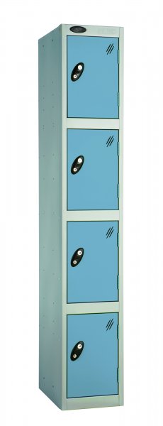 Single Metal Storage Locker | 4 Doors | 1780 x 305 x 305mm | Silver Carcass | Ocean Door | Cam Lock | Probe