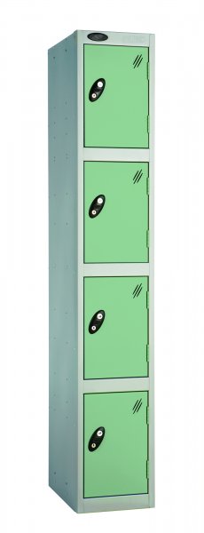 Single Metal Storage Locker | 4 Doors | 1780 x 305 x 305mm | Silver Carcass | Jade Door | Cam Lock | Probe
