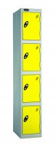 Single Metal Storage Locker | 4 Doors | 1780 x 305 x 305mm | Silver Carcass | Lemon Door | Cam Lock | Probe