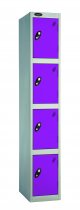 Single Metal Storage Locker | 4 Doors | 1780 x 305 x 305mm | Silver Carcass | Lilac Door | Cam Lock | Probe