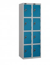 Nest of 2 Metal Storage Lockers | 4 Doors | 1780 x 305 x 305mm | Silver Carcass | Blue Door | Cam Lock | Probe