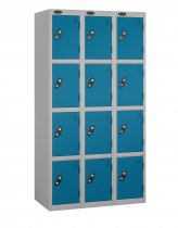 Nest of 3 Metal Storage Lockers | 4 Doors | 1780 x 305 x 305mm | Silver Carcass | Blue Door | Cam Lock | Probe