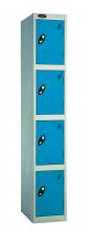 Single Metal Storage Locker | 4 Doors | 1780 x 460 x 460mm | Silver Carcass | Blue Door | Hasp & Staple Lock | Probe
