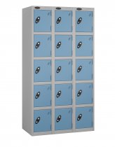 Nest of 3 Metal Storage Lockers | 5 Doors | 1780 x 305 x 305mm | Silver Carcass | Ocean Door | Cam Lock | Probe