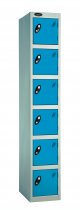 Single Metal Storage Locker | 6 Doors | 1780 x 305 x 305mm | Silver Carcass | Blue Door | Cam Lock | Probe
