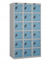 Nest of 3 Metal Storage Lockers | 6 Doors | 1780 x 305 x 305mm | Silver Carcass | Ocean Door | Cam Lock | Probe