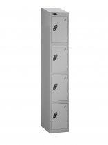 Single Metal Storage Locker | 4 Doors | 1780 x 305 x 305mm | Silver Carcass | Silver Door | Cam Lock | Sloping Top | Probe
