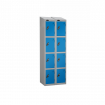 Nest of 2 Metal Storage Lockers | 4 Doors | 1780 x 305 x 305mm | Silver Carcass | Blue Door | Cam Lock | Sloping Top | Probe