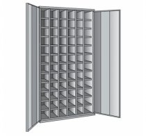 Steel Bin Cabinet | 72 Bins | Bin Dimensions 123 x 148 x 305mm | Grey | 1820 x 942 x 377mm | Twin Steel Doors | Redditek